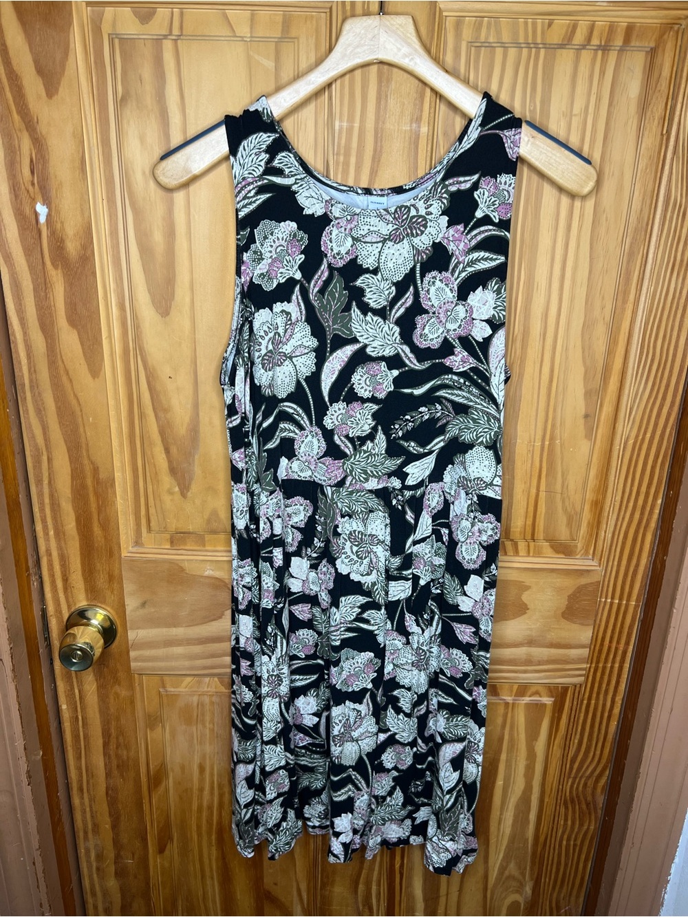 Old Navy Black Midi Dress with Pink and Cream Floral Print
